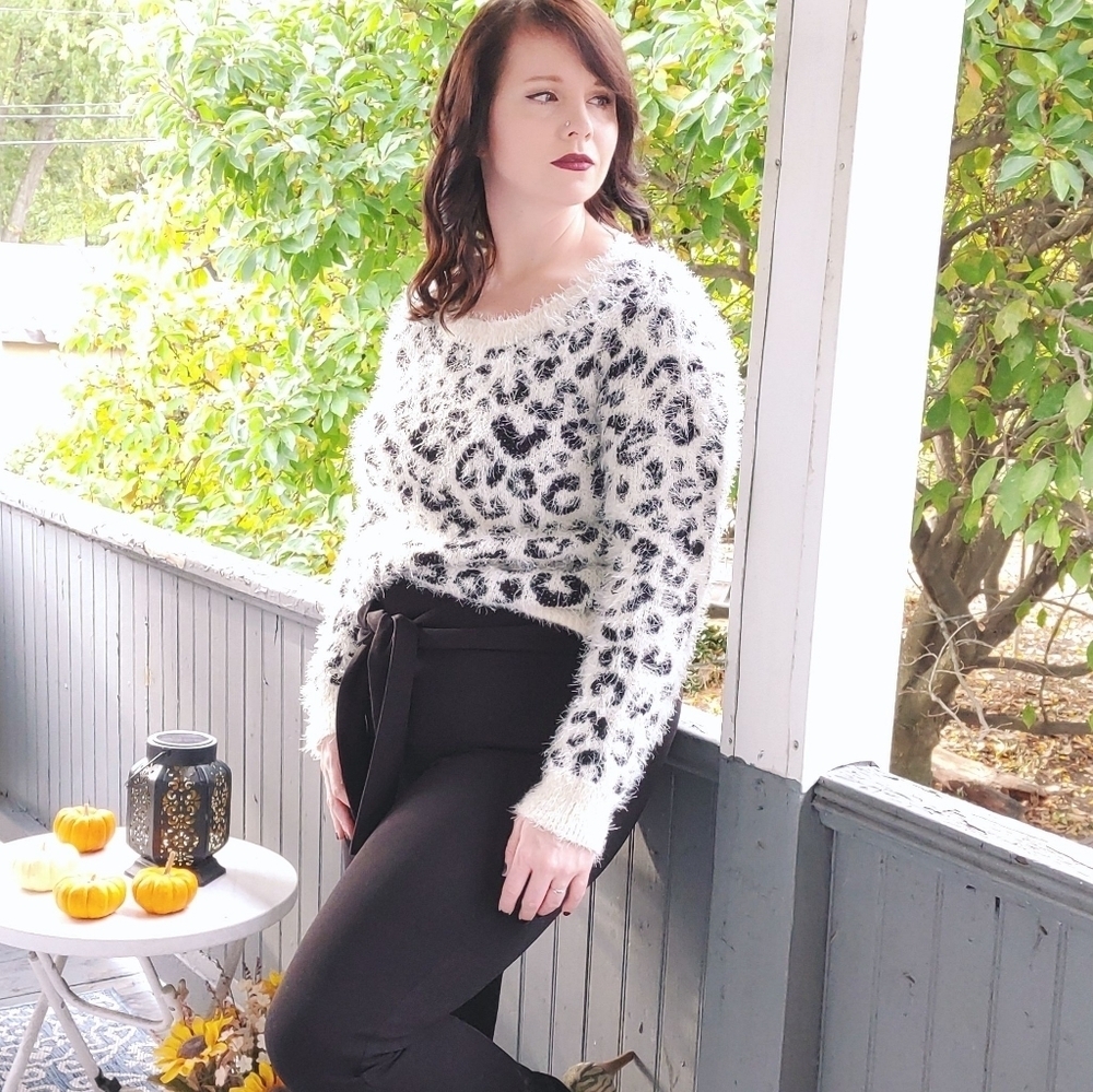 Mudd Leopard Eyelash Knit Sweater XS Oversized Cozy Soft Animal Print Pullover - Picture 11 of 11